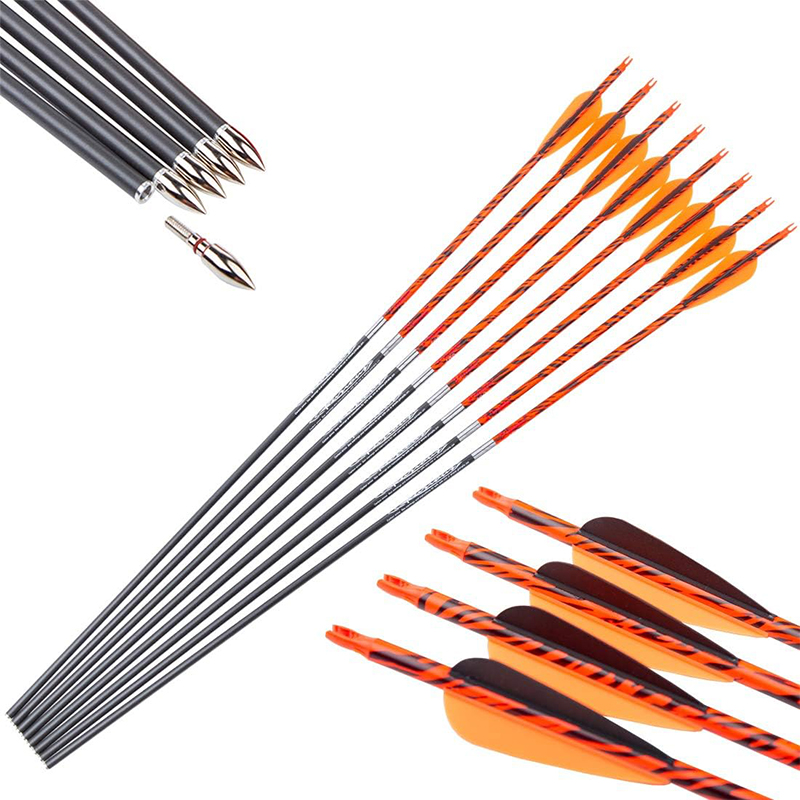 300 340 400 500 600 700 800 Spine Carbon Pijlen voor Compound reverse Bow Traditionele Longbow 30 32 Inch Shafts Jacht Target Feather Arrow