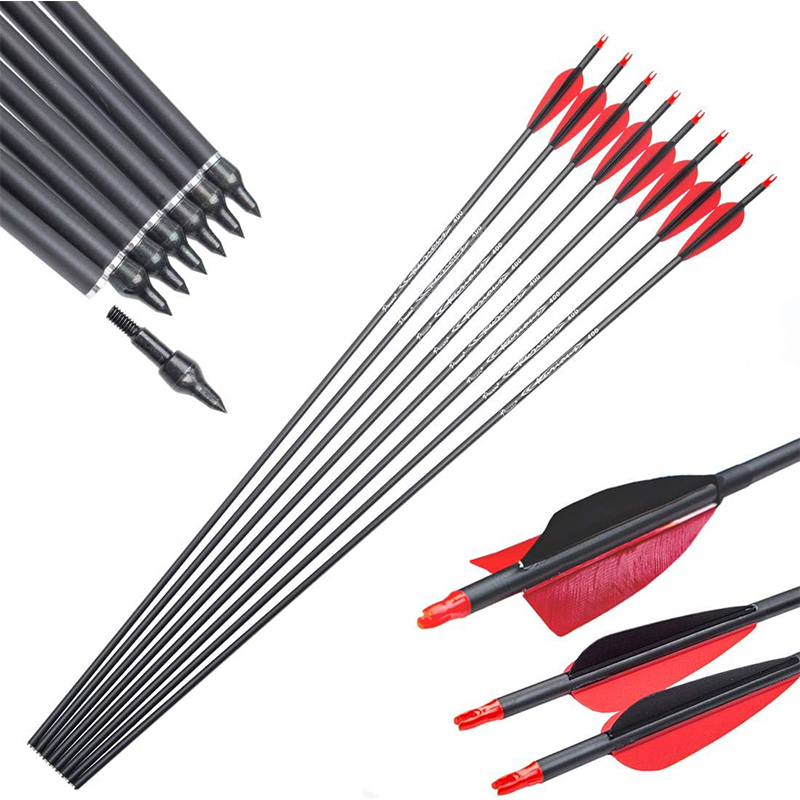 300 340 400 500 600 700 800 Spine Carbon Arrows for Compound reverse  Bow Traditional Longbow 30 32 Inch Shafts Hunting Target Feather Arrow