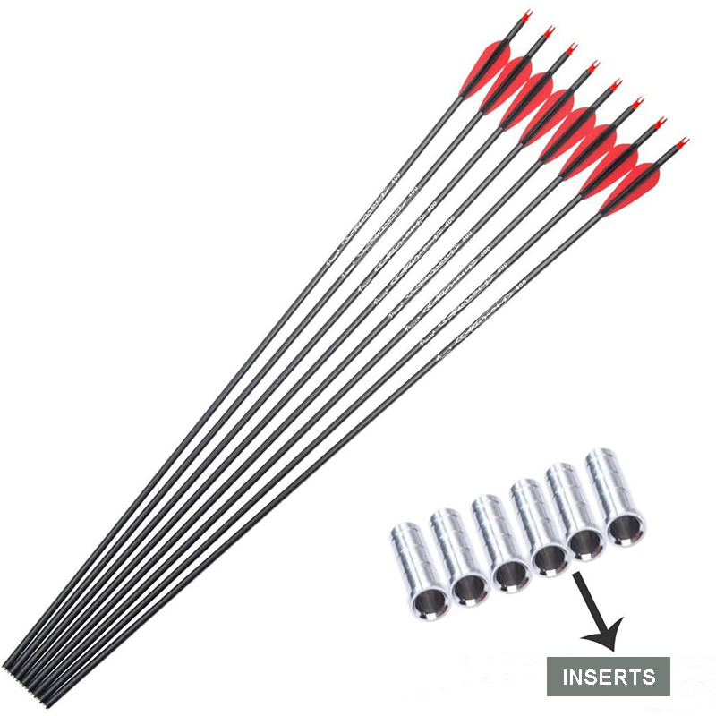 300 340 400 500 600 700 800 Flèches en carbone de colonne vertébrale pour arc inversé à poulies Arc long traditionnel 30 32 pouces Arbres Chasse Cible Plume Flèche