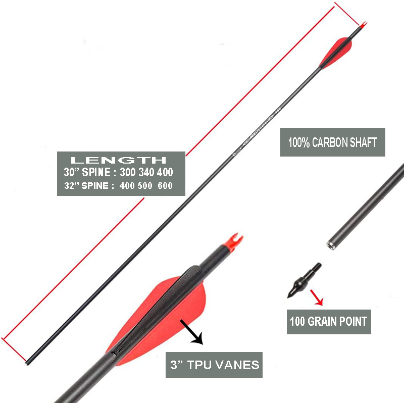 300 340 400 500 600 700 800 Spine Carbon Pfeile für Compound Reverse Bogen Traditioneller Langbogen 30 32 Zoll Schäfte Jagdziel Federpfeil