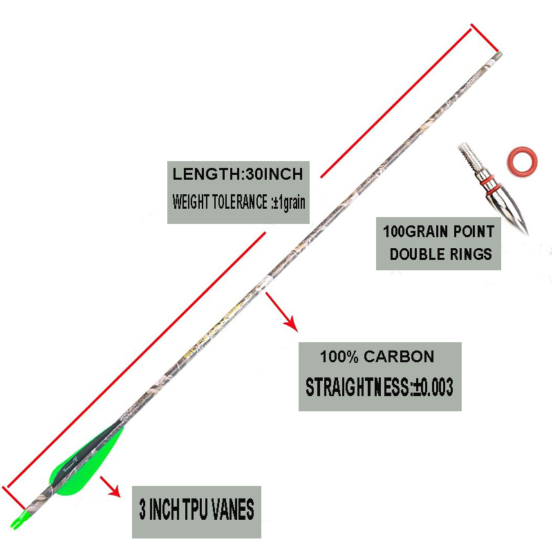 Tir à l’arc 28 " 30 " 300 340 350 400 Flèches de chasse en carbone pour arc inversé à poulies Cible d’entraînement 28 30 pouces Camouflage flèche arbre