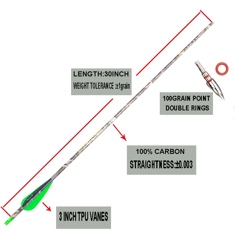 Archery Carbon Arrow 28 29 30 inch 300 340 350 400 Spine Practice
