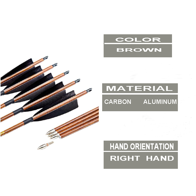 Traditional Arrows 300 400 500 600 Spine Turkey Feather 30 32 Inch Carbon Shafts for reverse Longbow Compound Bows Hunting Targets