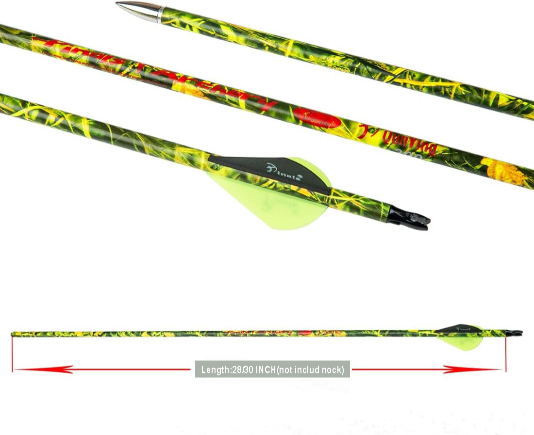 Archery 28" 30" 300 340 350 400 Spine Carbon Hunting Arrows for Compound Reverse Bow Practice Target 28 30 Inch Camouflage Arrow Shaft