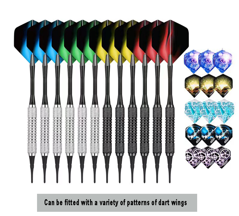 Zachte tip kleurrijke darts set 15,2 g met nylon schachten koolstofstaal vernikkelde dartbaan (L148mm)