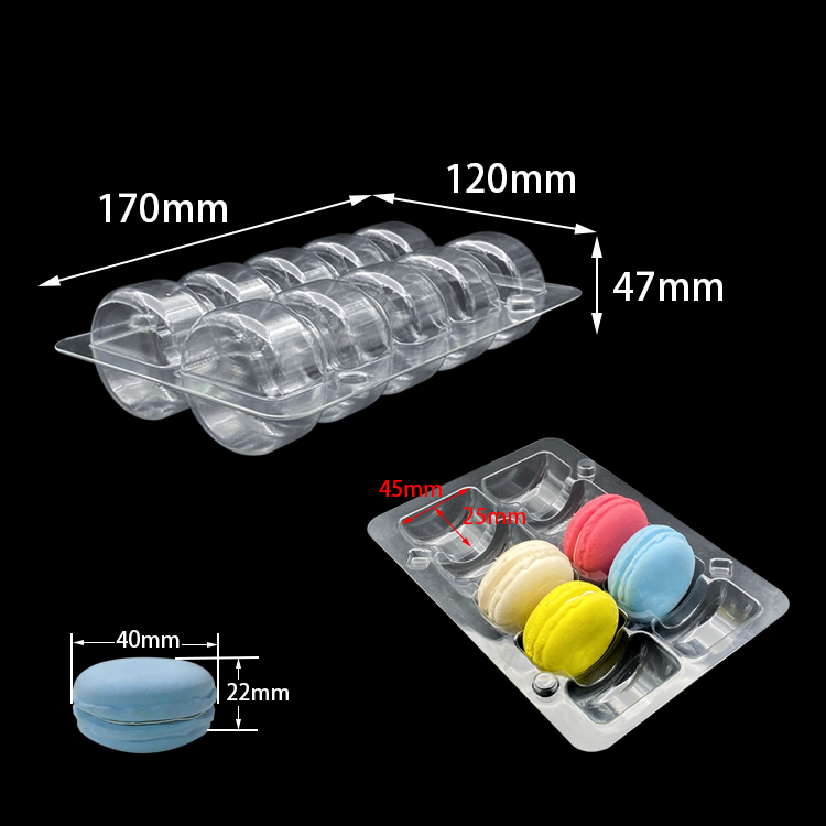 Macaron insert tray dimensioned at 170 x 120 x 47 mm with 45 x 25 mm cavities