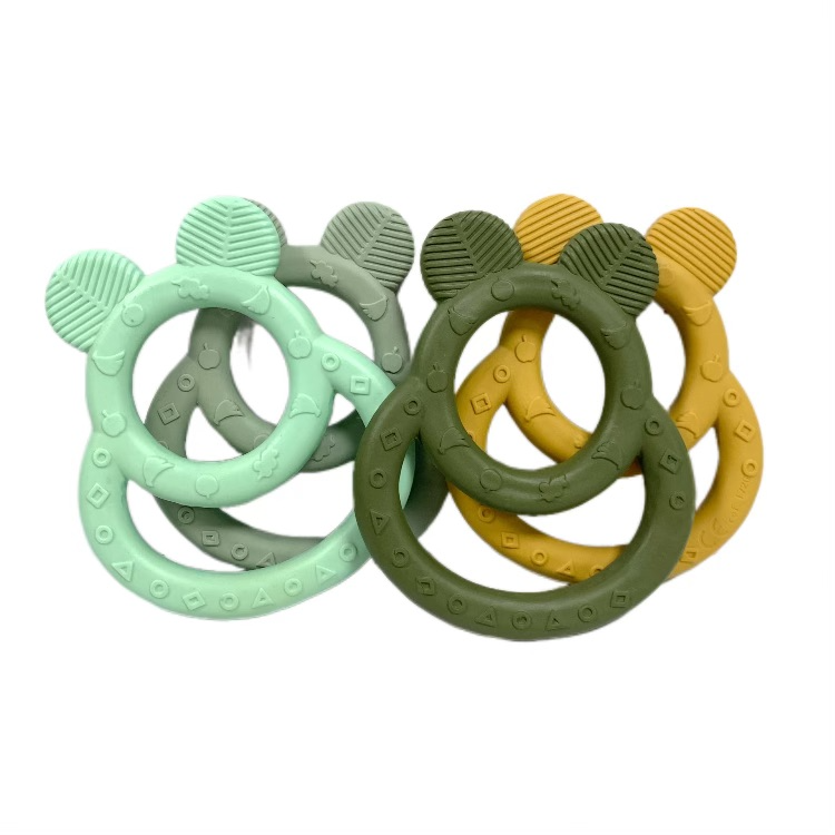 Natural latex education teething toy | bear-shaped grab ring