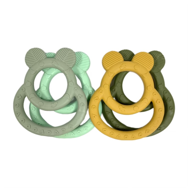 Natural latex education teething toy | bear-shaped grab ring