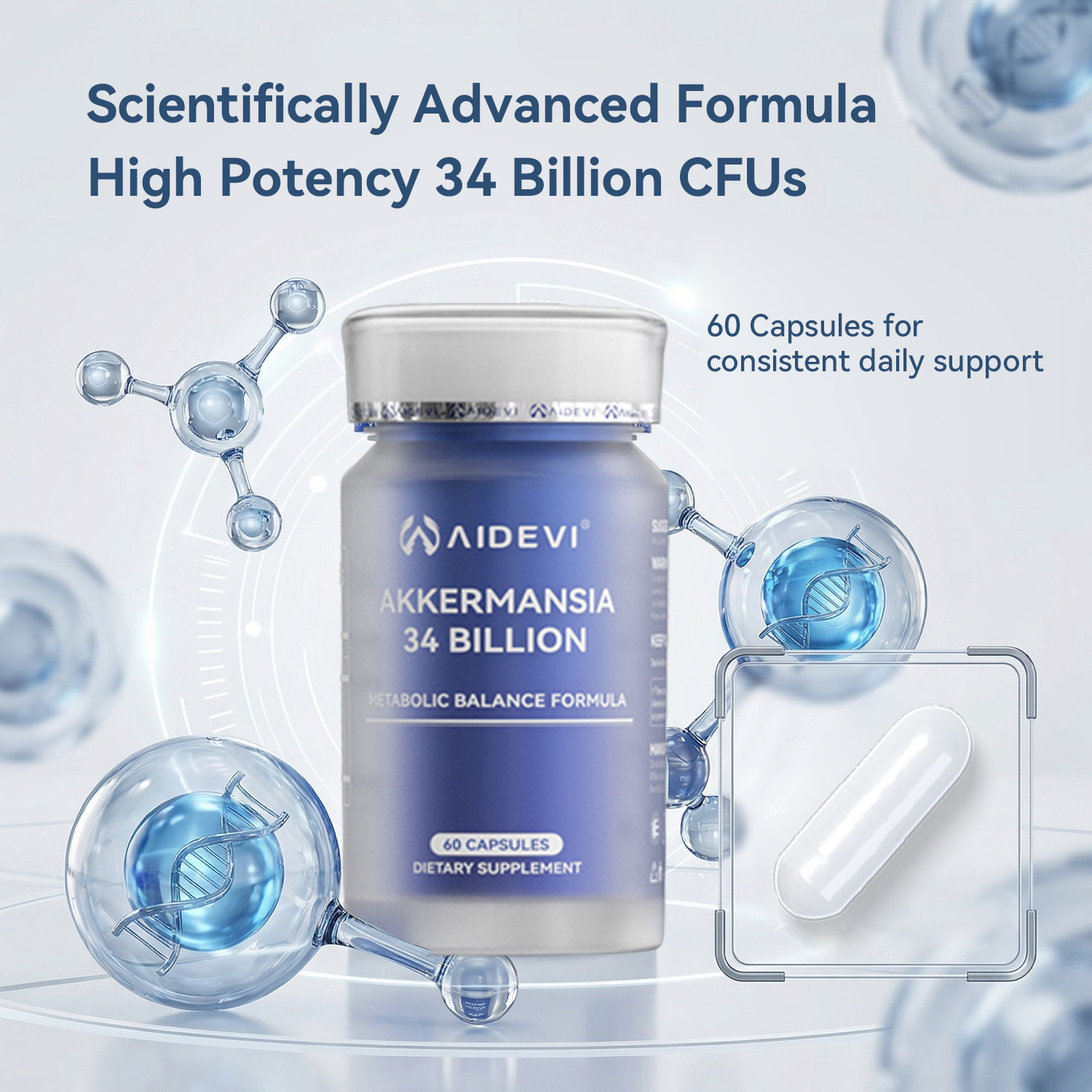 AIDEVI Akkermansia 34 Billion | Metabolic Balance & Weight Support