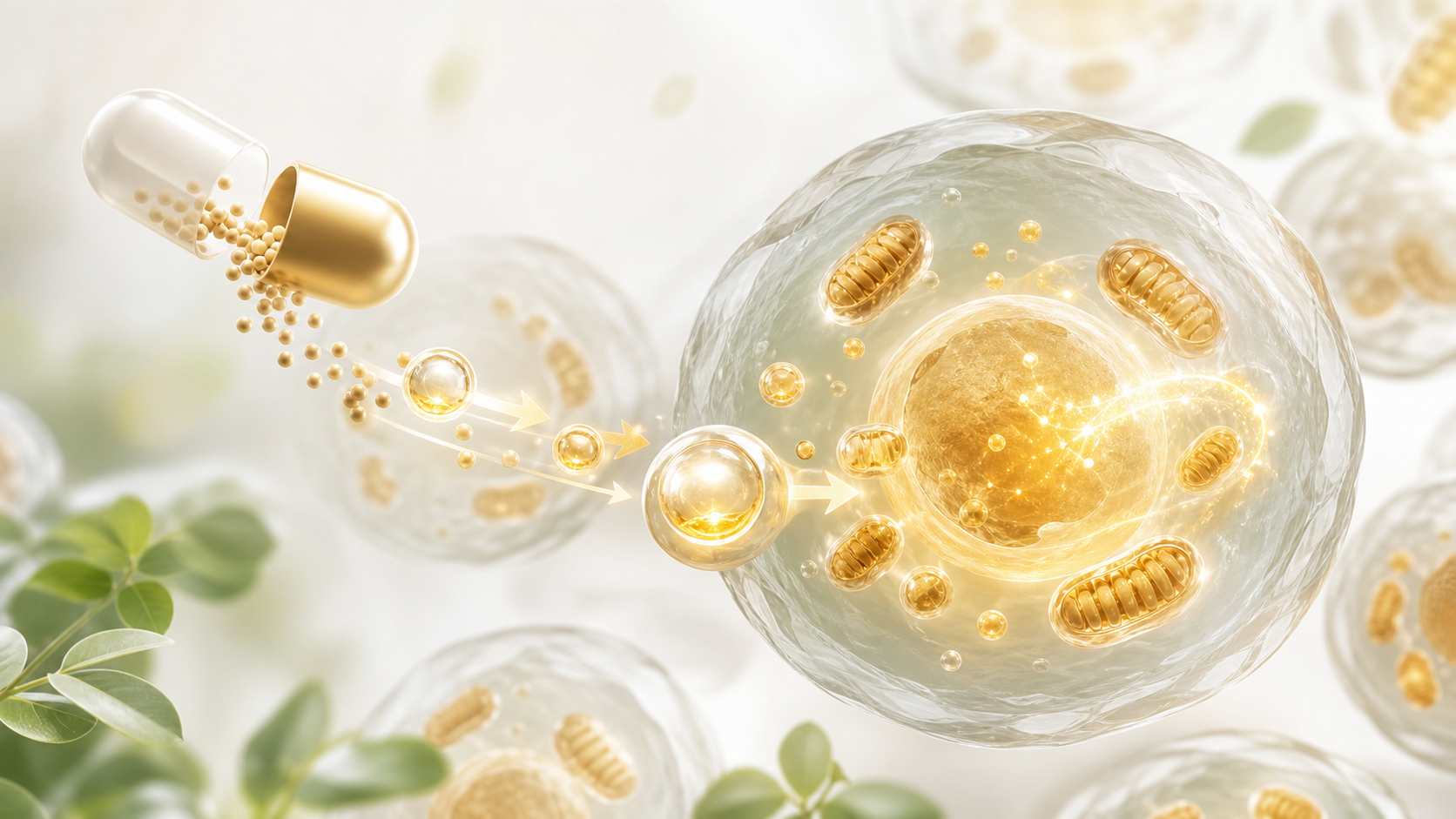 Educational visual of NMN, NAD plus and cellular energy support