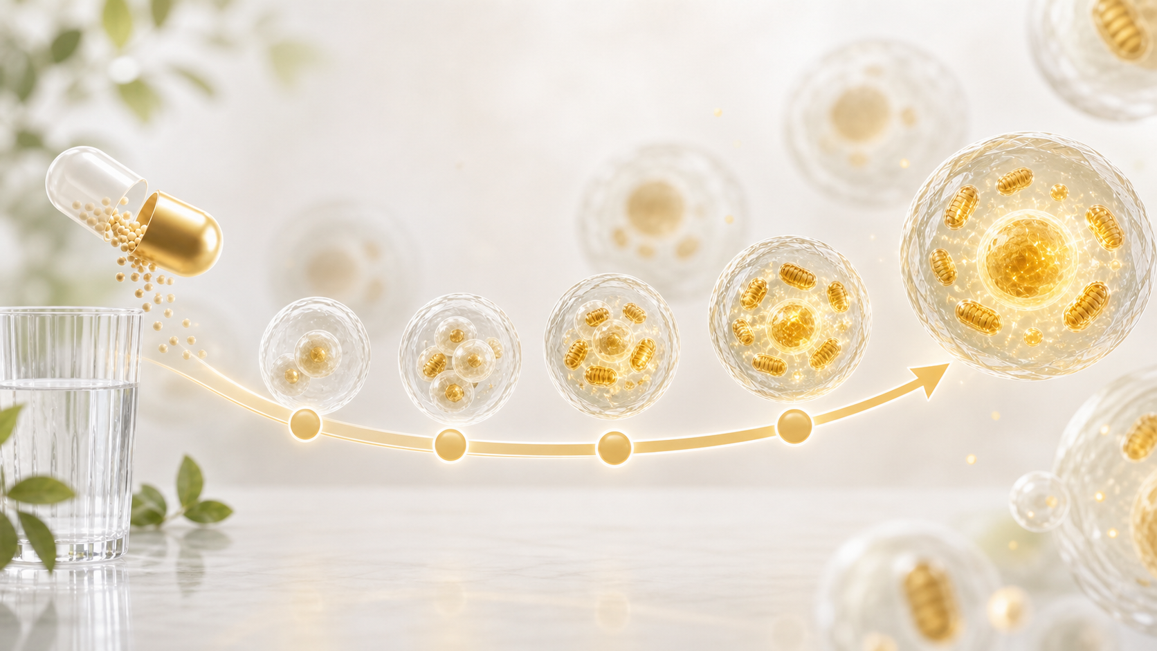 Abstract NMN results timeline showing gradual progress milestones and cellular energy support