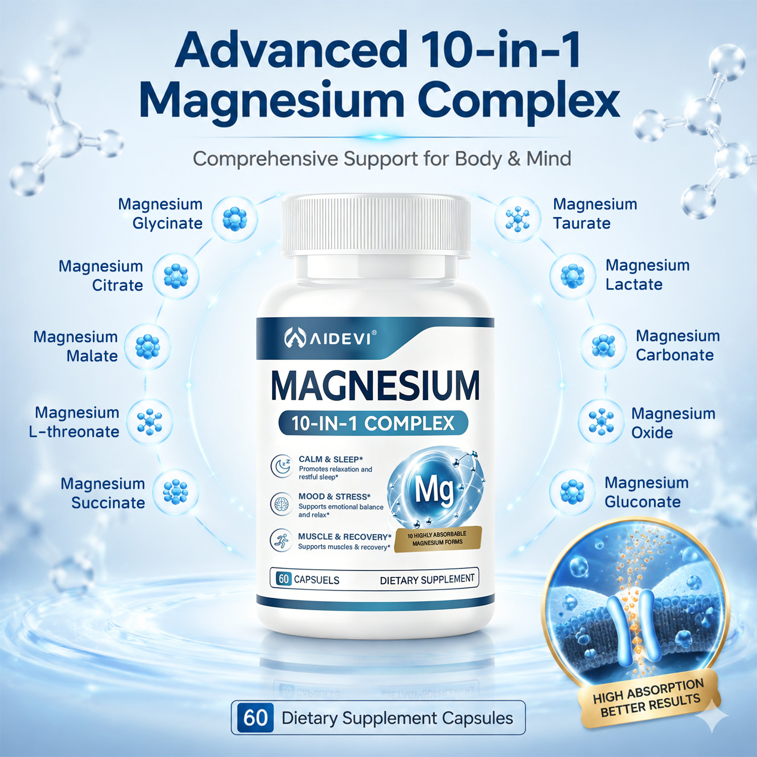 AIDEVI Magnesium 10-In-1 Complex | Sleep & Muscle Support