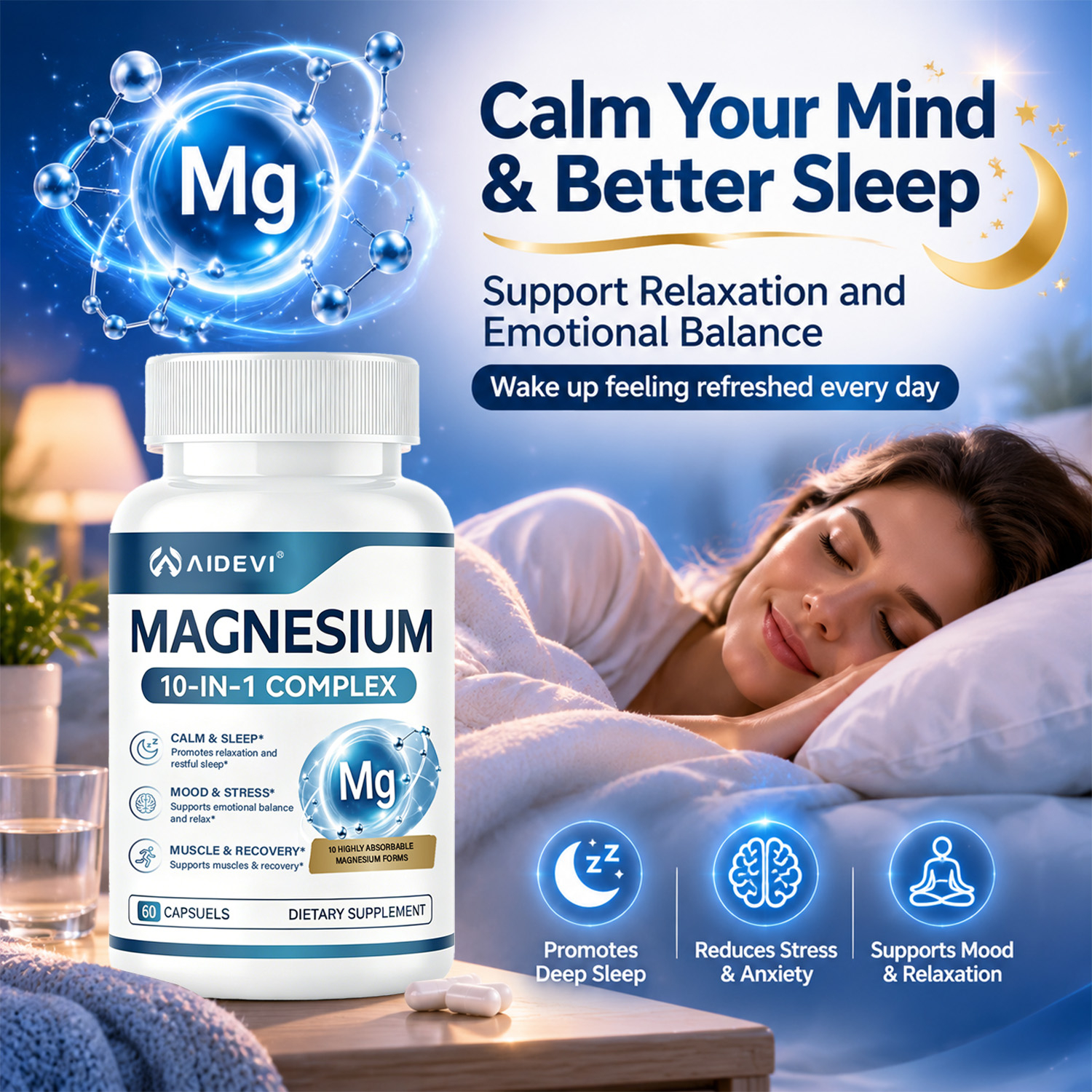 AIDEVI Magnesium 10-In-1 Complex | Sleep & Muscle Support