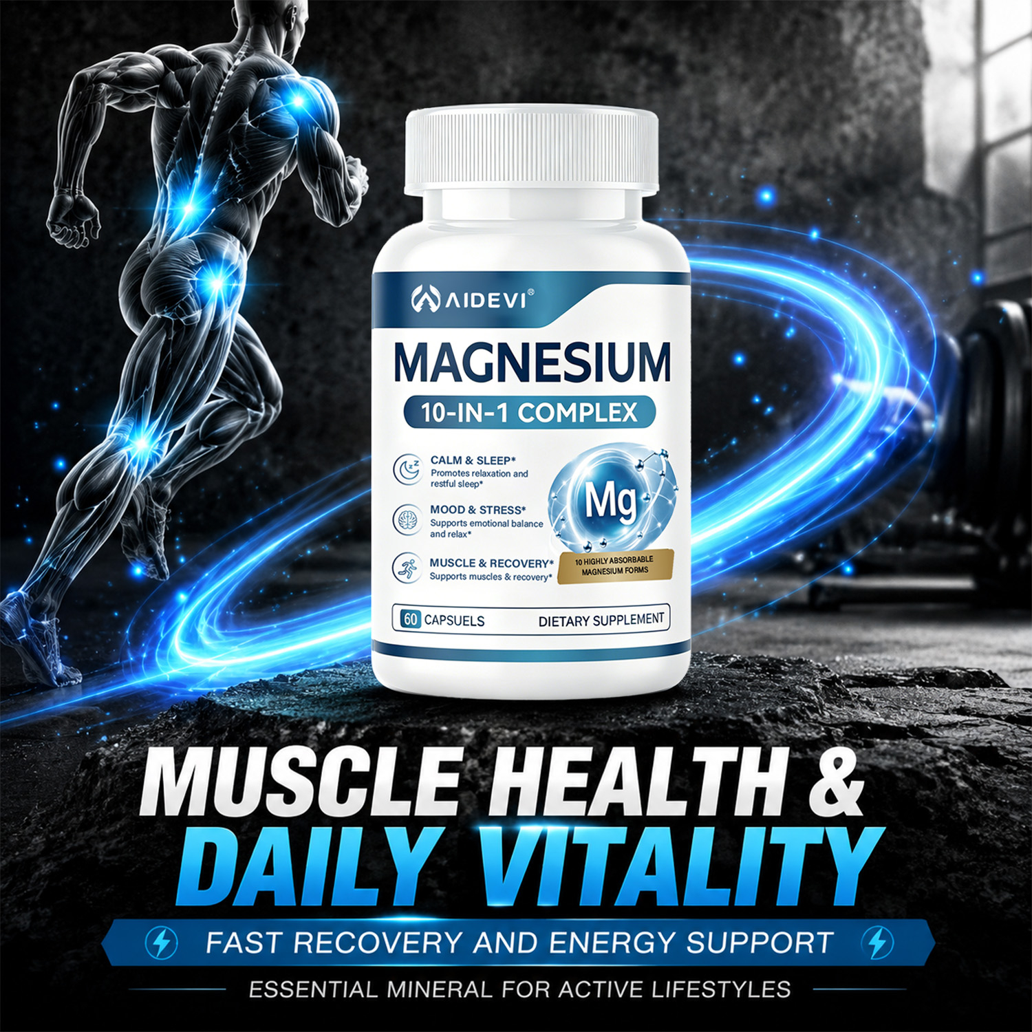 AIDEVI Magnesium 10-In-1 Complex | Sleep & Muscle Support