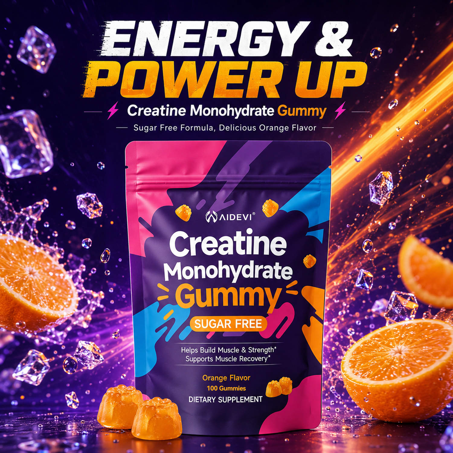 AIDEVI Creatine Monohydrate Gummies with BCAAs