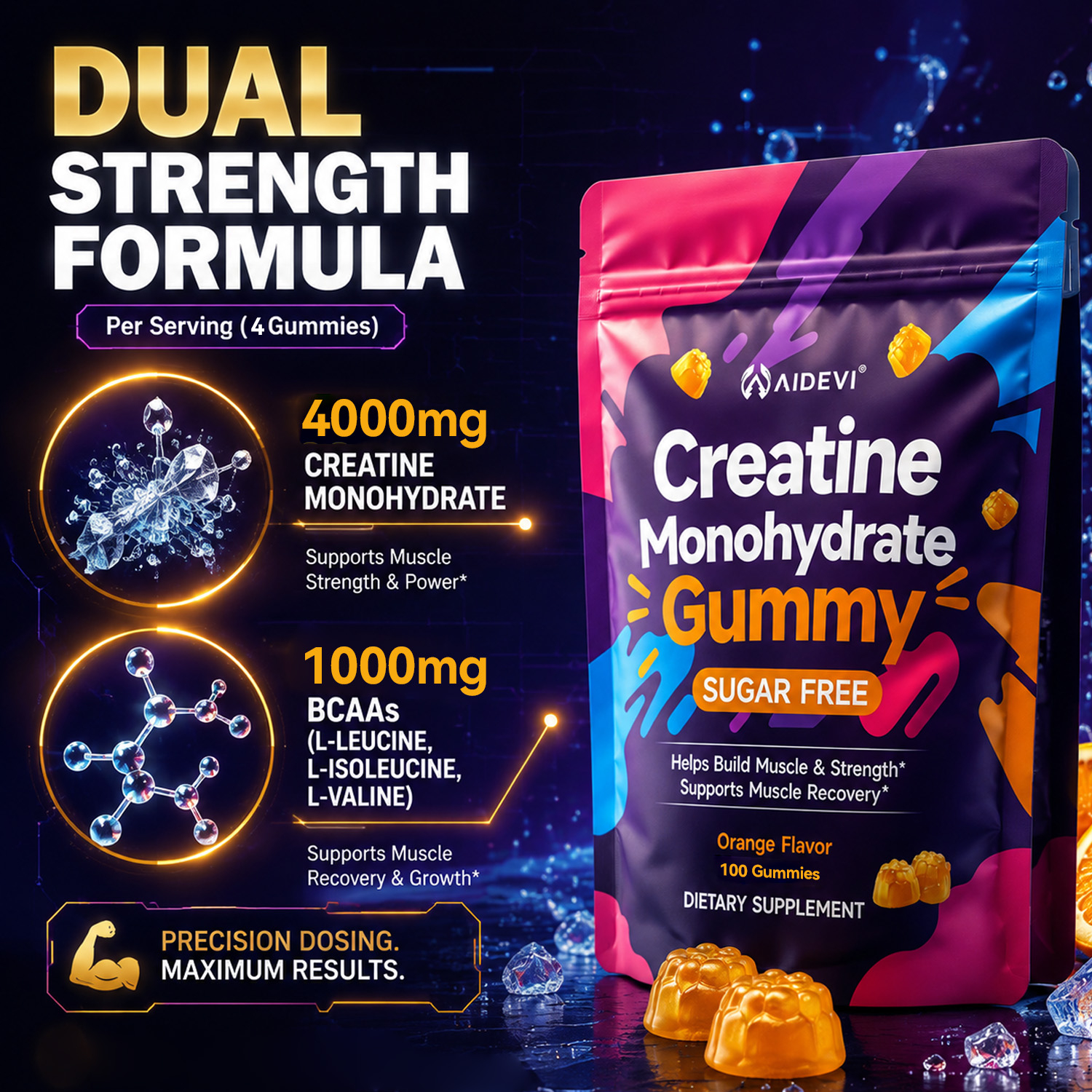 AIDEVI Creatine Monohydrate Gummies with BCAAs