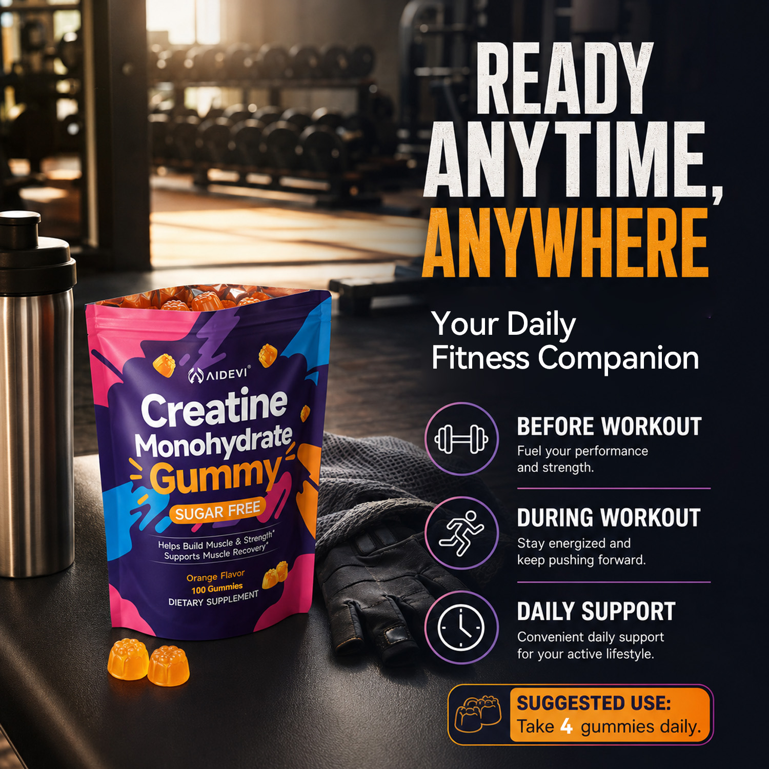 AIDEVI Creatine Monohydrate Gummies with BCAAs