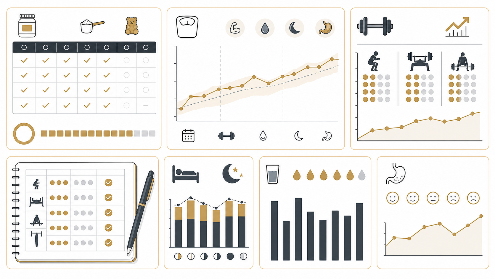 Tracking dashboard for creatine adherence training performance body weight sleep hydration and comfort
