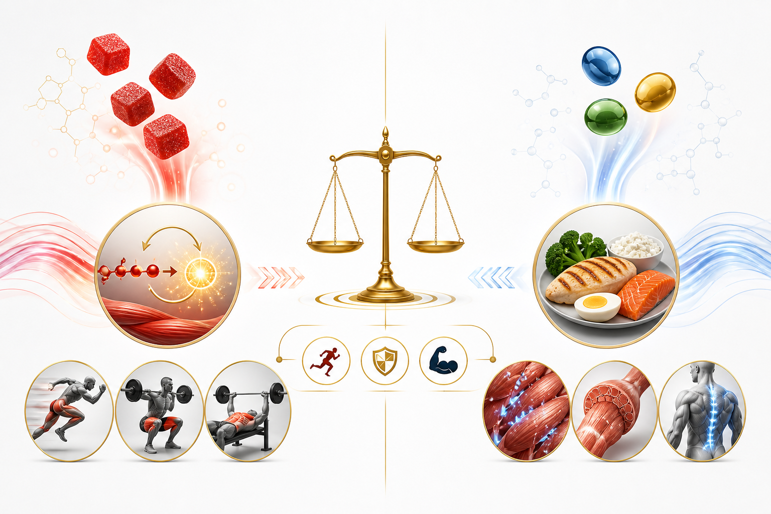Visual comparison of creatine energy support and amino acids from protein foods