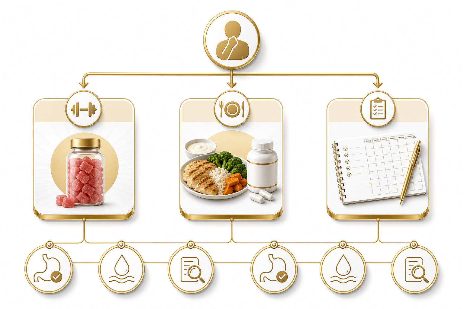 Decision tree for choosing creatine gummies amino acids complete protein or routine consistency