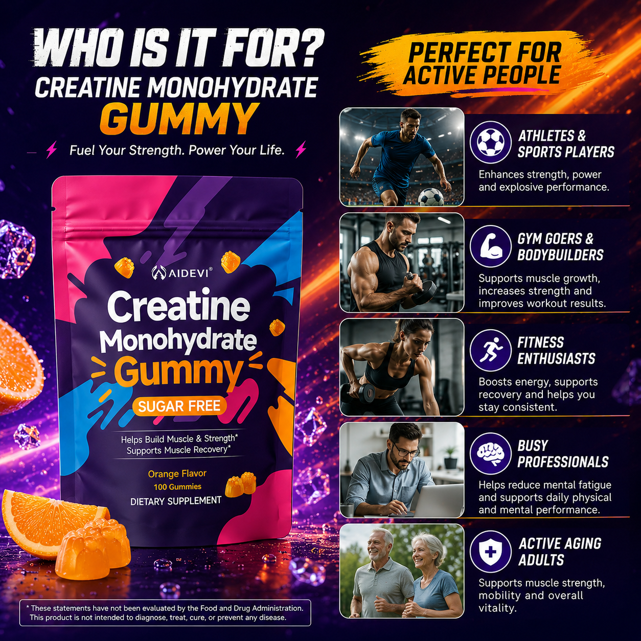 AIDEVI Creatine Monohydrate Gummies with BCAAs