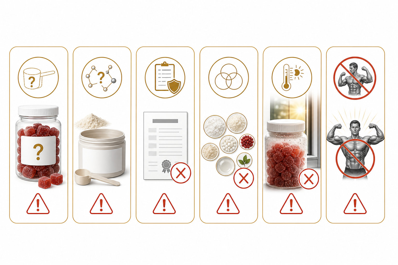 Creatine gummy label red flags including unclear serving missing form missing testing overlapping ingredients heat concerns and unrealistic promises