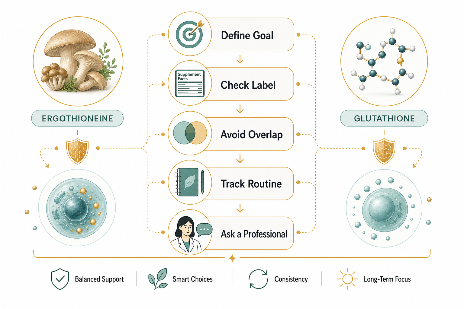 Decision flow for choosing antioxidant supplements and avoiding routine overlap