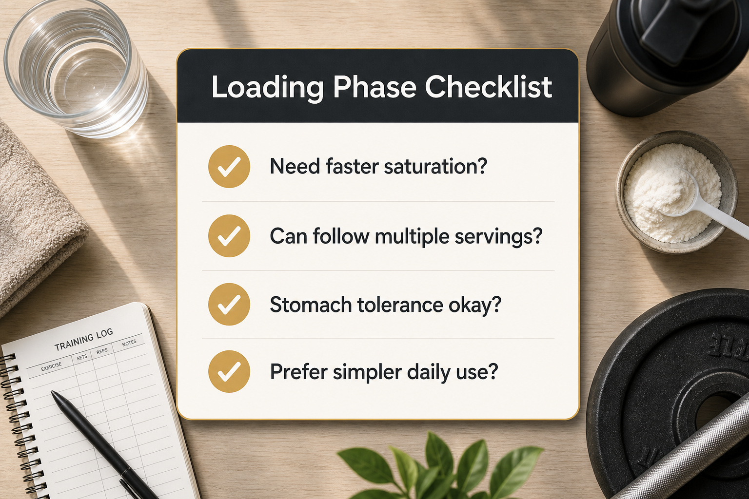 Creatine loading phase decision checklist for faster saturation tolerance and simple daily use