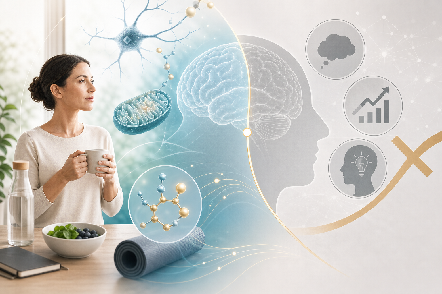 AIDEVI NMN brain support and no IQ increase claim editorial illustration