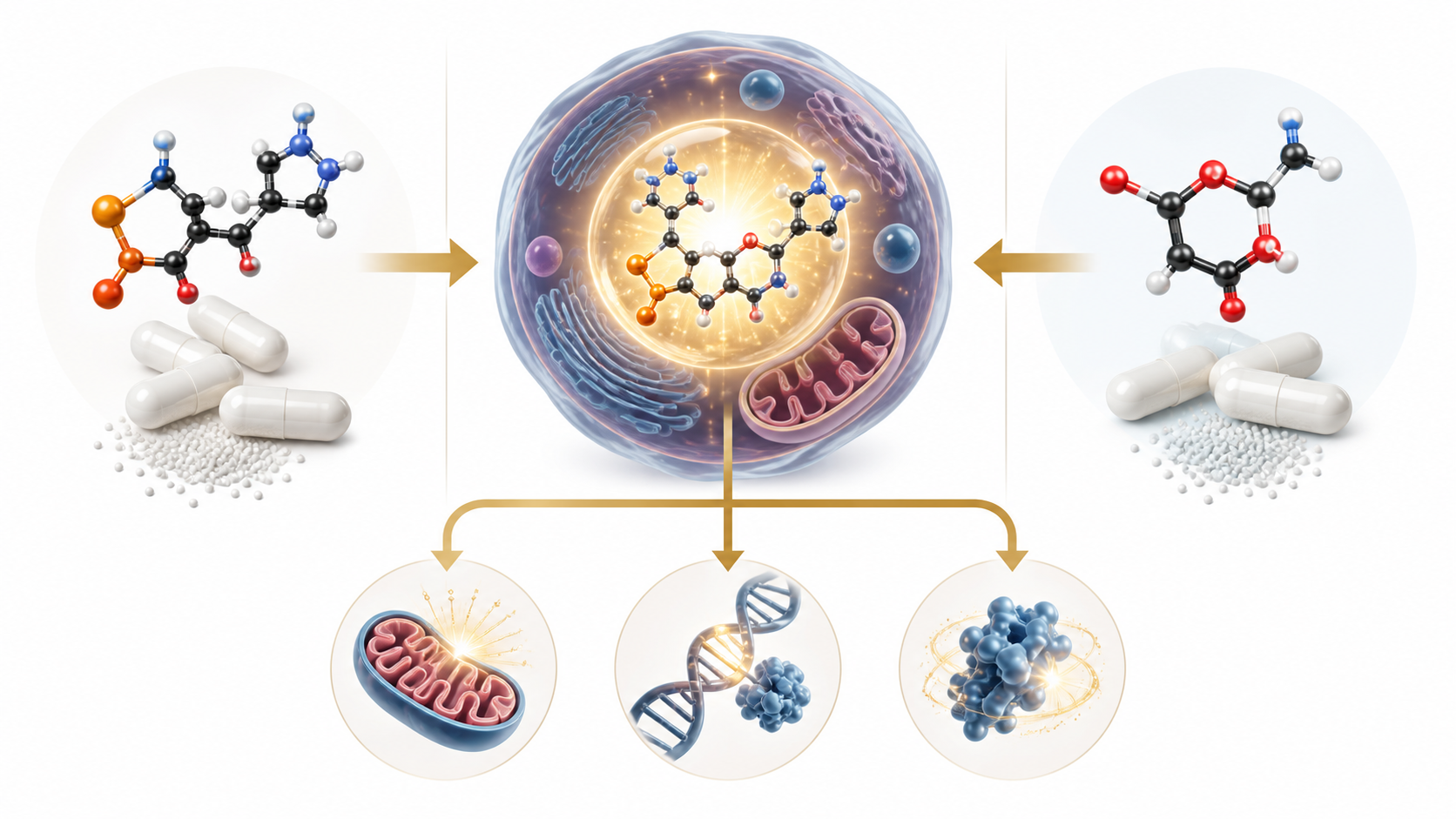 Text-free comparison diagram showing NR and NMN as precursor routes toward NAD plus and cellular energy pathways