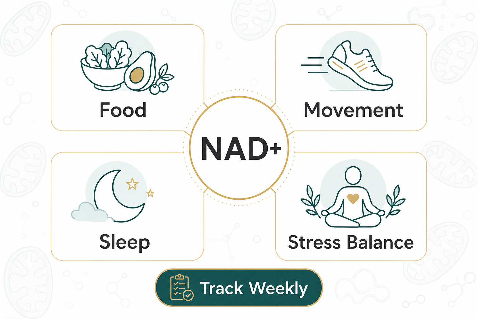 AIDEVI framework for naturally supporting NAD plus through food movement sleep and stress balance