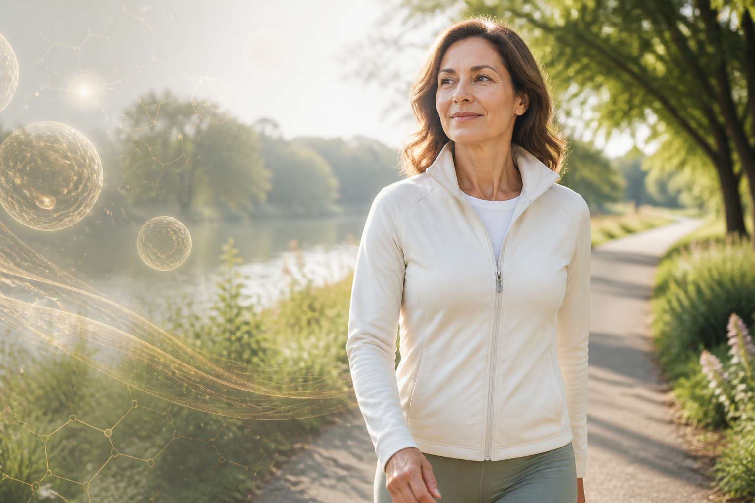 Healthy adult walking outdoors while evaluating the science of NMN and heart health
