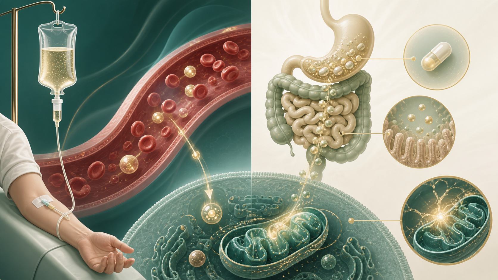 Abstract comparison of intravenous delivery and oral NMN metabolism routes