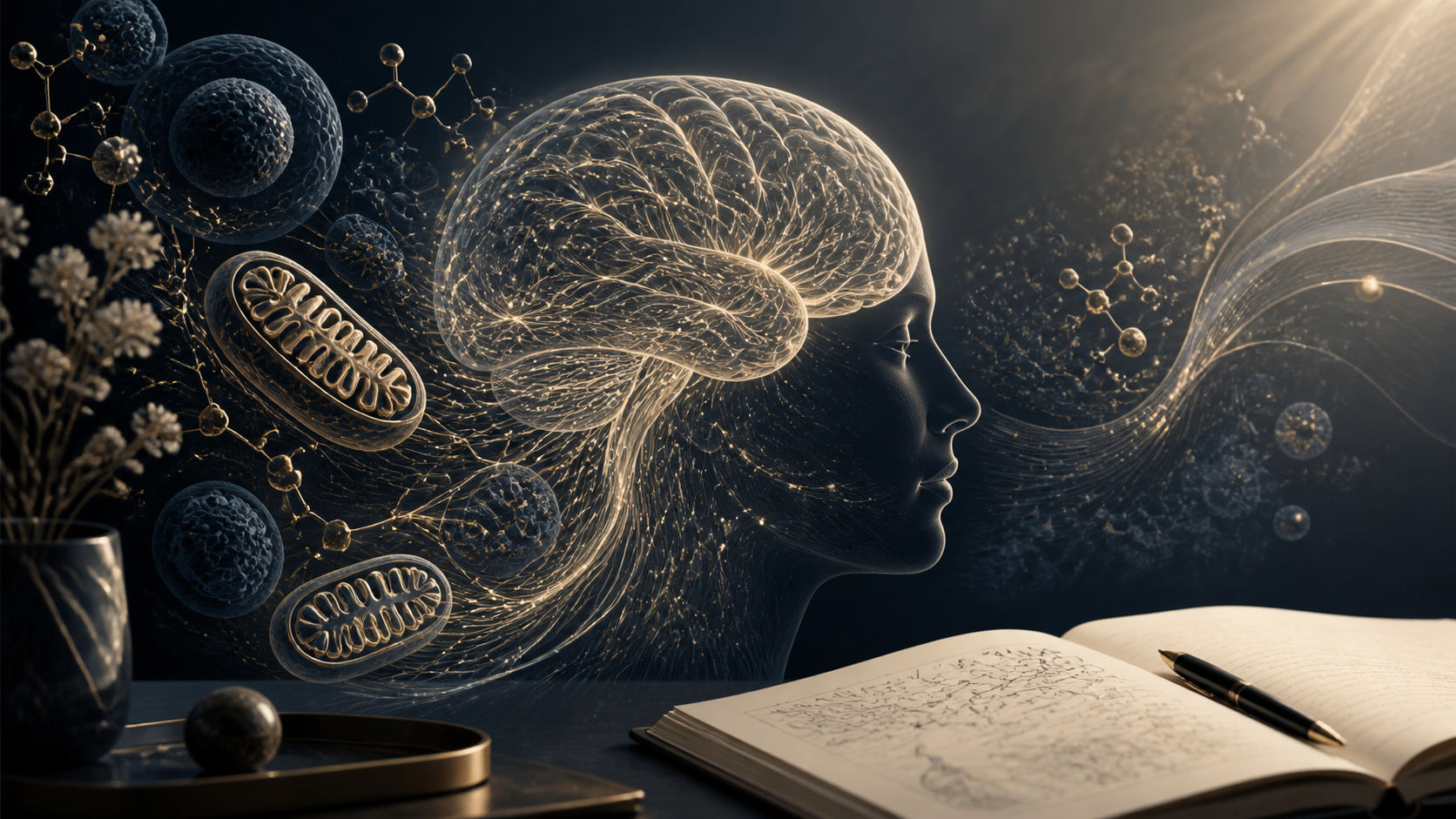 Conceptual brain and cellular energy pathways related to NAD+ biology