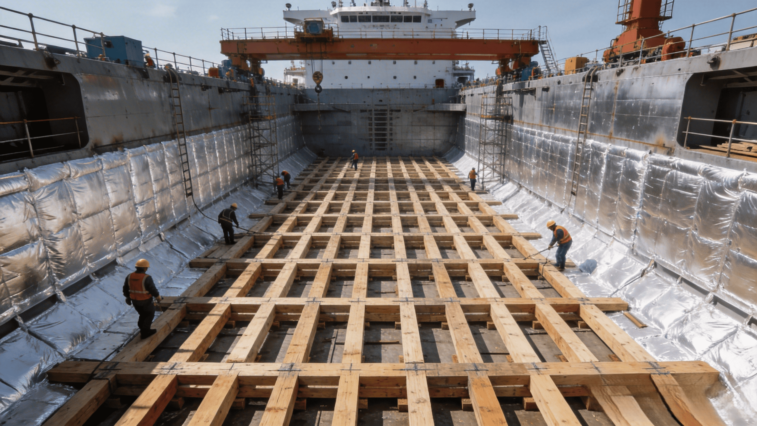 Marine low-temperature liquid cargo tank supporting wood