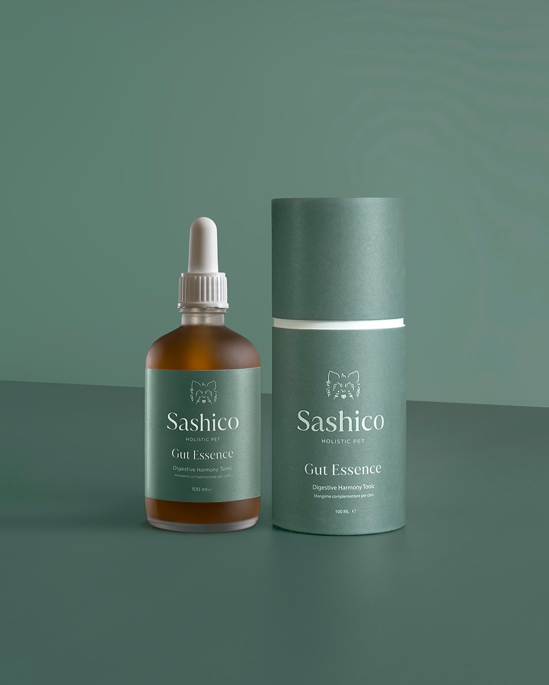 Custom paper tube packaging with printed branding for a pet care brand