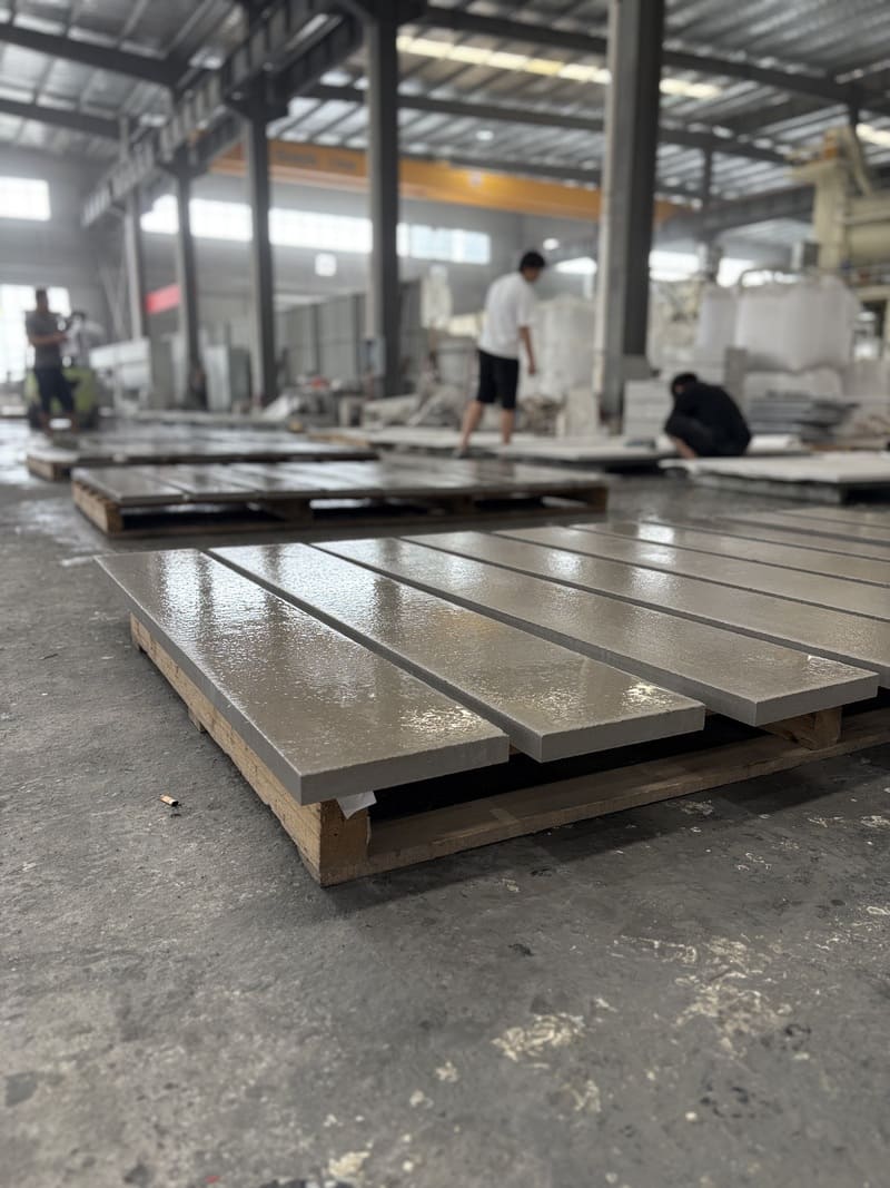 Zhuliyuan automated casting workshop with finished UHPC panels on pallets