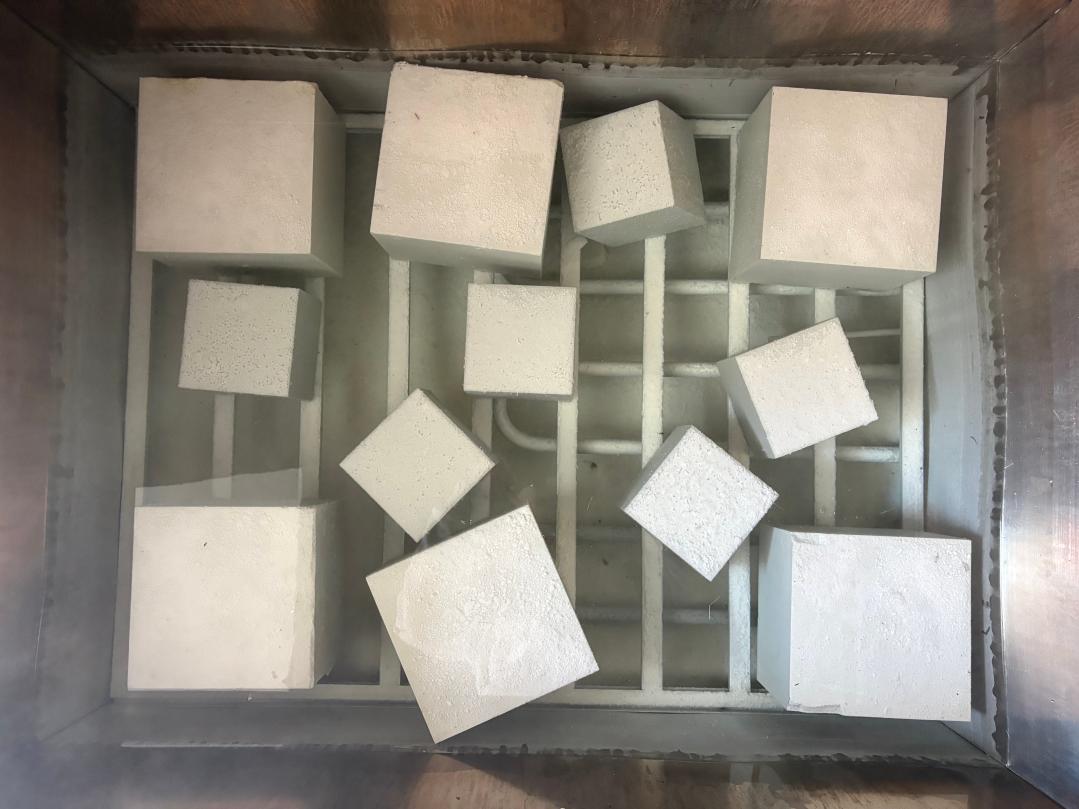 Cured Zhuliyuan UHPC test cubes prepared for compressive and flexural strength verification