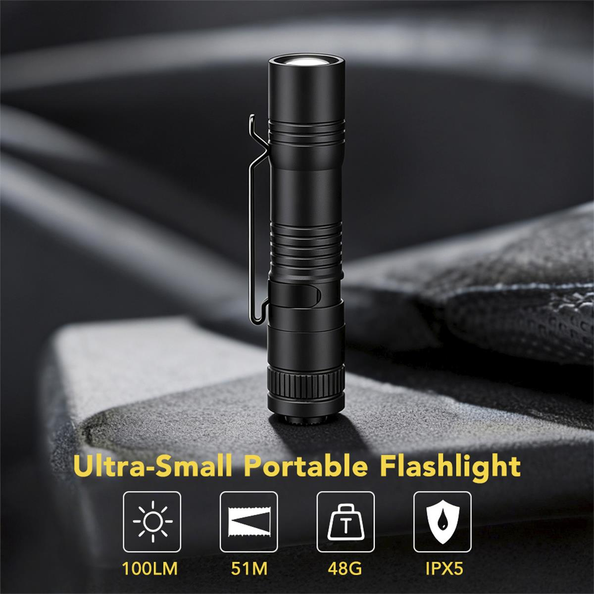 1AA 100LM MINI EDC FLASHLIGHT - CLIP-ON AA BATTERY POCKET KEYCHAIN ALUMINUM WATERPROOF LIGHT