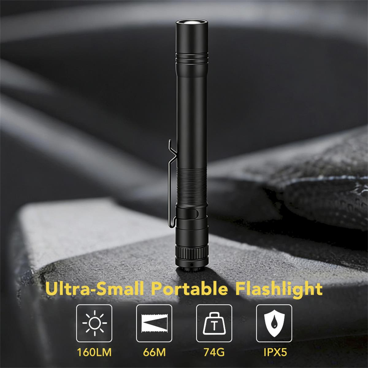 2AA MINI PEN FLASHLIGHT - CLIP-ON 160LM POCKET EDC 2AA BATTERY ALUMINUM WATERPROOF LIGHT