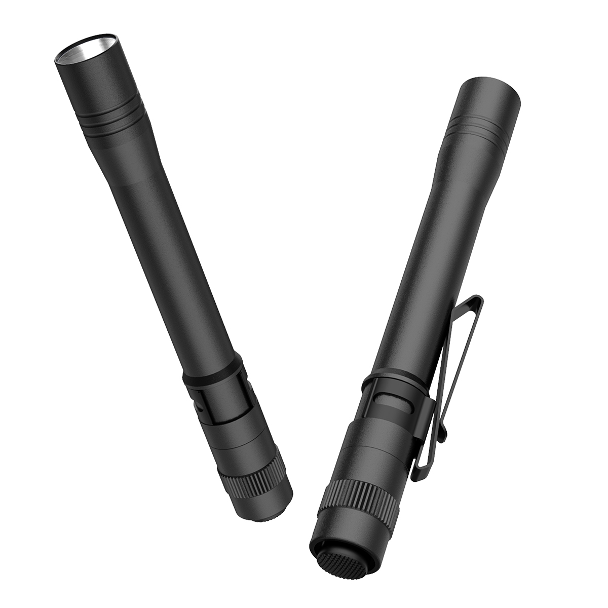 Compact and lightweight clip-on 160LM pocket EDC flashlight standing on a table