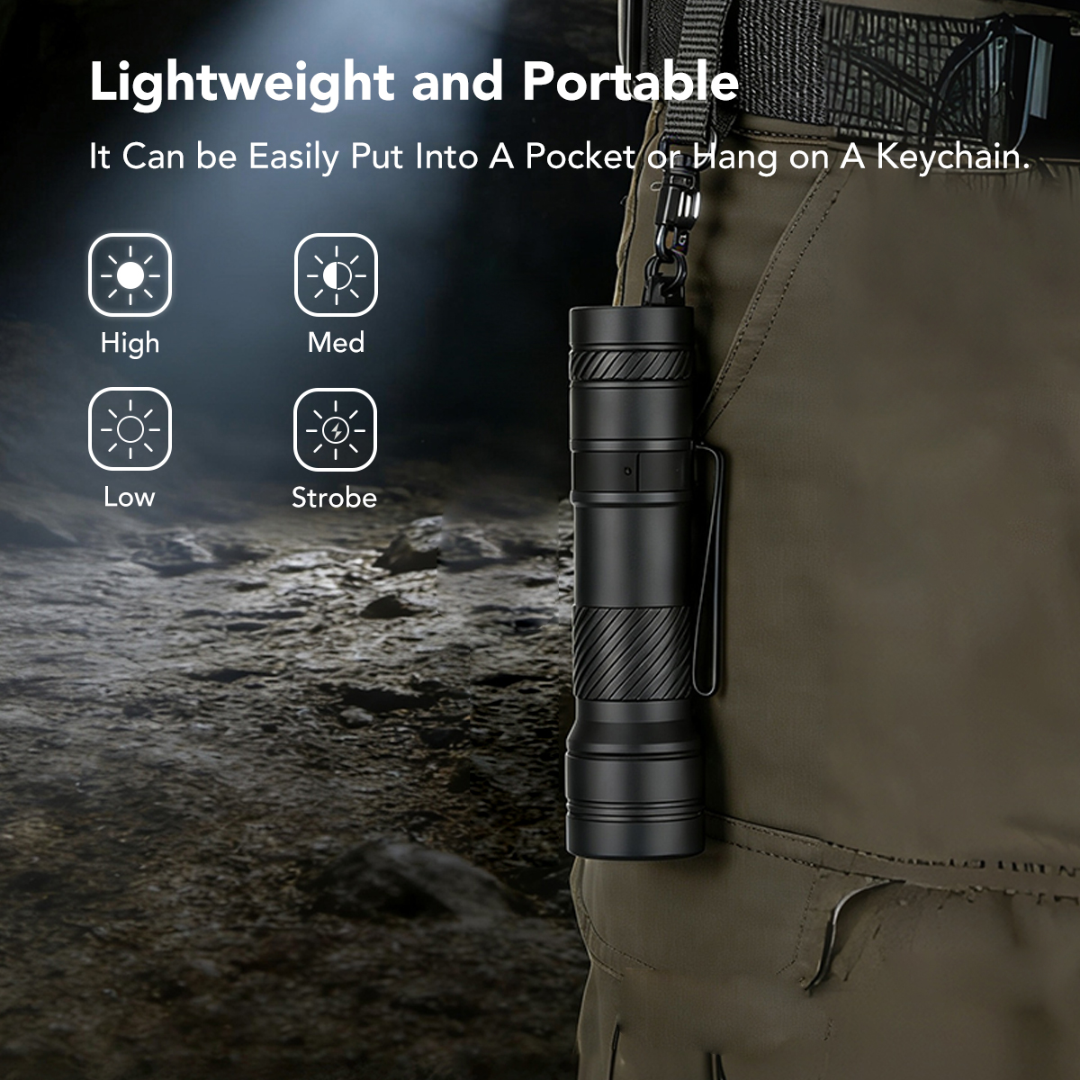 Robust clip-on design attached to a tactical vest with IPX6 water resistant aluminum alloy body