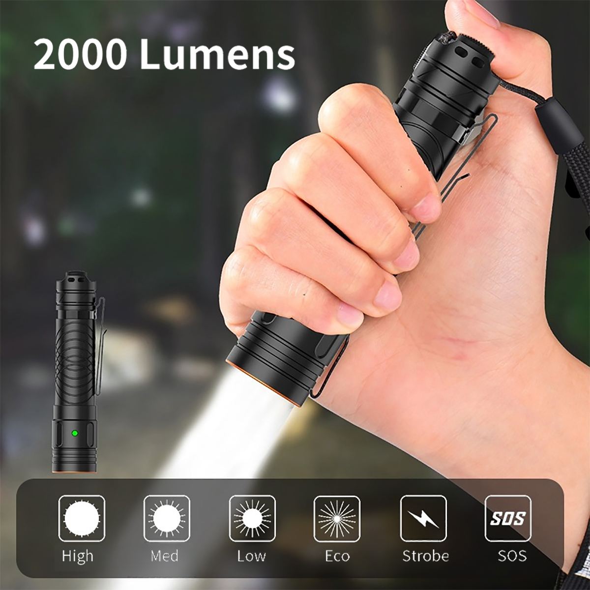 T10 Rechargeable Tactical Flashlight for Police Force emitting 2000 lumens from 6063 aluminum body