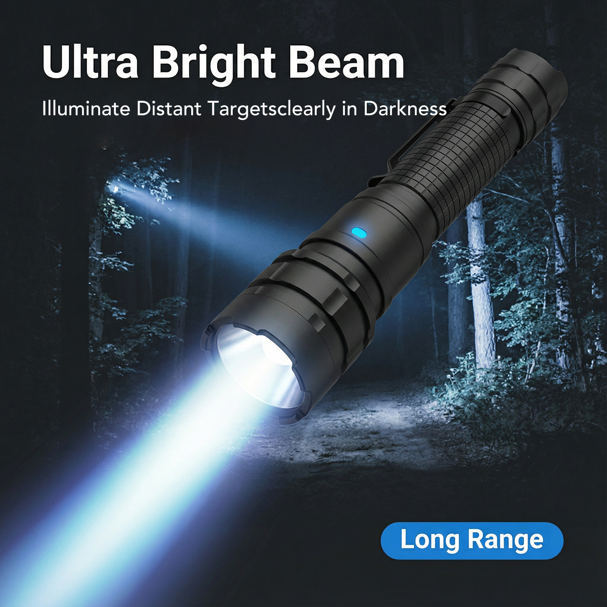 T1-PRO Long-Range Thrower tactical flashlight shining a 626 meter 1900 lumen beam