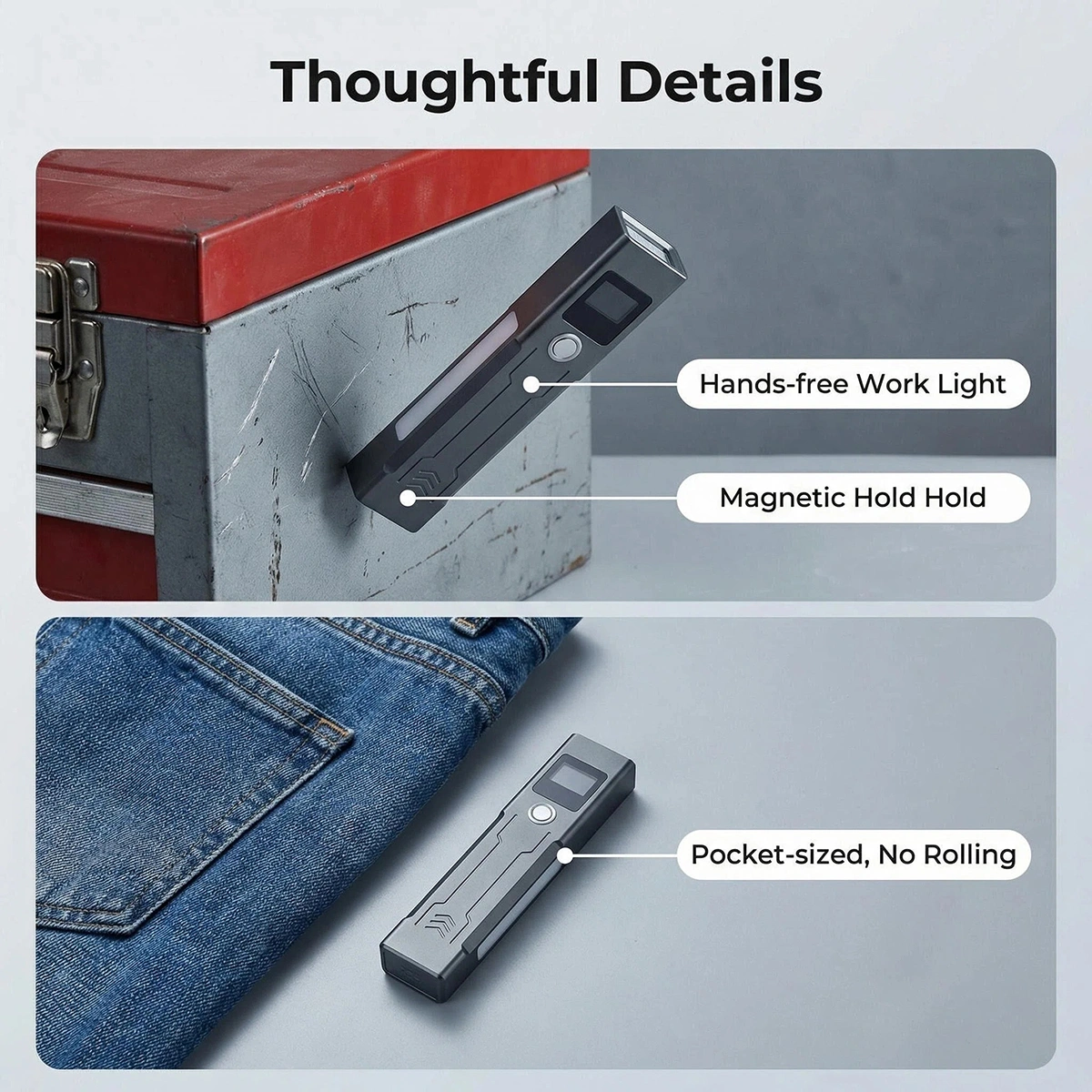 3-in-1 UV Magnetic Pocket Light activating its 365nm UV LED and COB side light