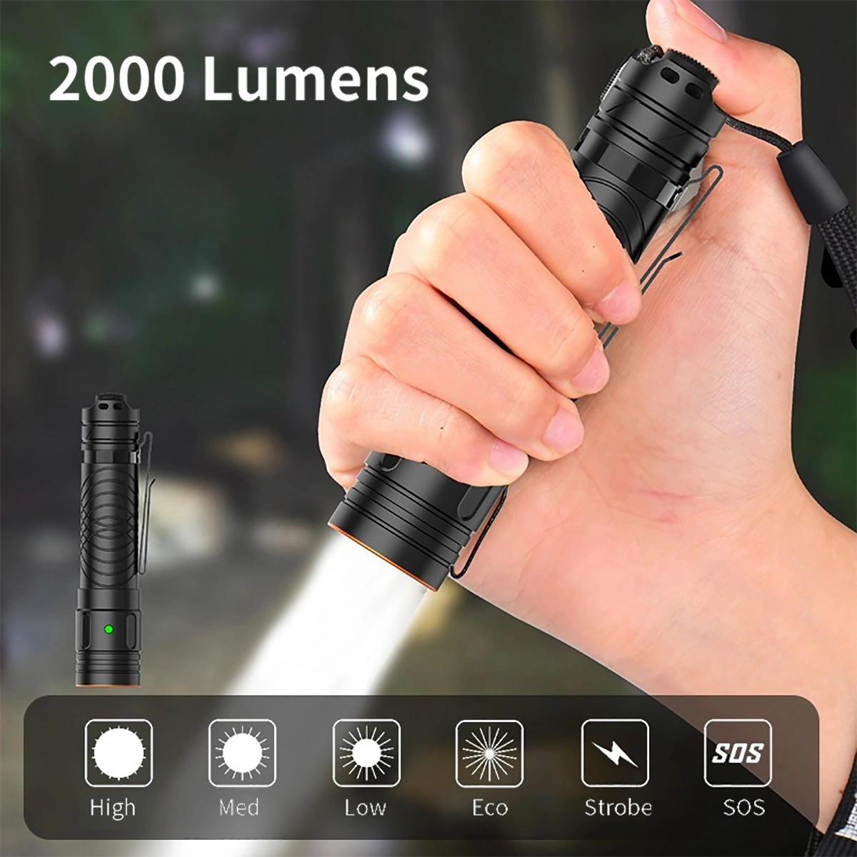 T10 compact 113.1mm tactical flashlight emitting 2000 lumens from LUMINUS SST40 LED