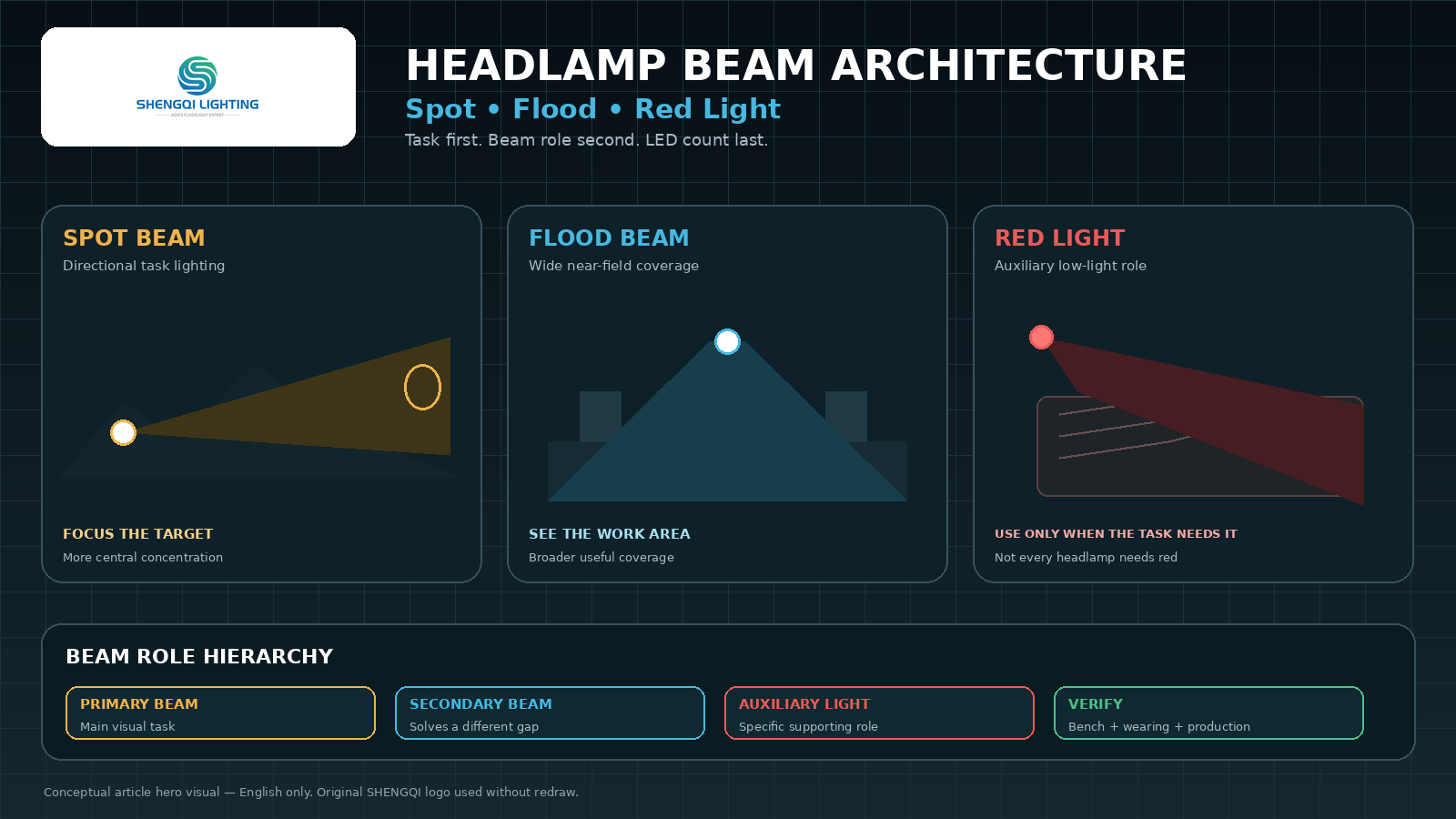 Headlamp Beam Architecture: Spot, Flood and Red Light for Real Tasks