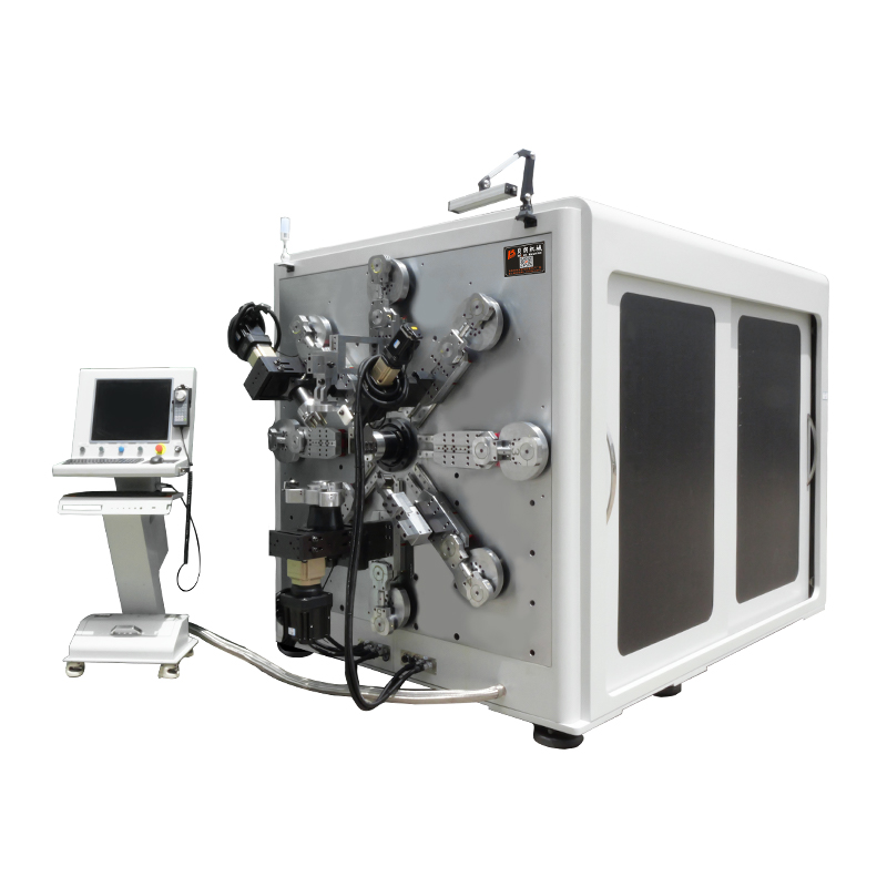 Full view of a BELAN TP series busbar bending machine with track feeding line and operator console