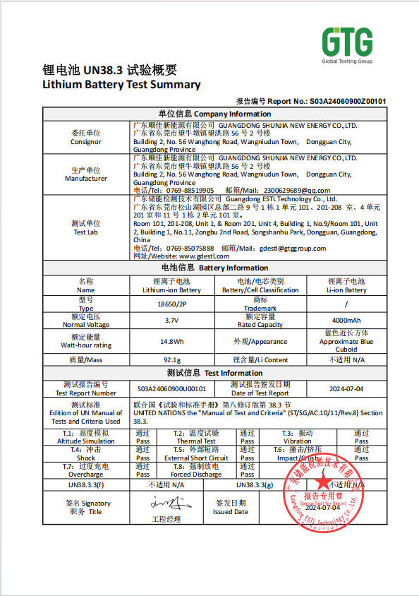 Summary of Shunjia 18650-2P-4000