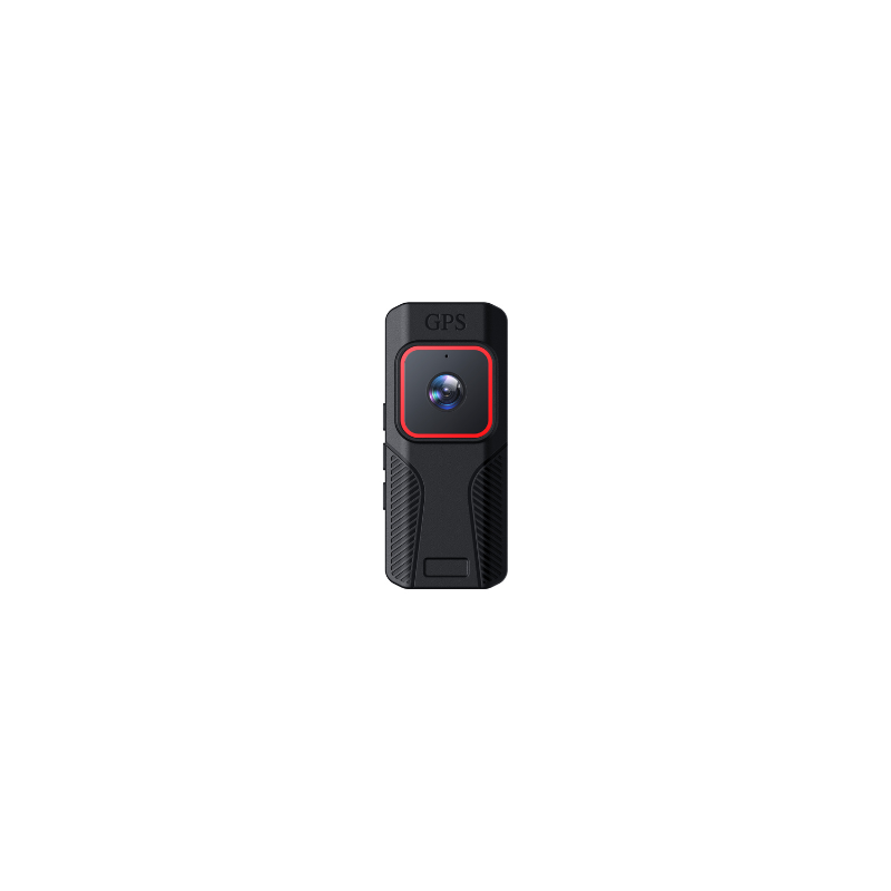 Compact wearable action camera with red lens ring